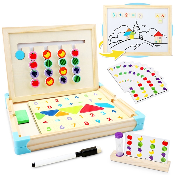Jojoin Wooden Toys Colour Shape Sorting Game, with Fruit Sorting Game and Magnetic Board, Early Education Learning Toys with Sand Timer, Perfect Gift for Girls Boys 3 4 5 Year Old